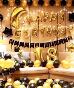 Set bóng trang trí sinh nhật 18 tuổi vàng đen