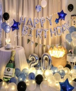 Set bóng sinh nhật xanh trắng