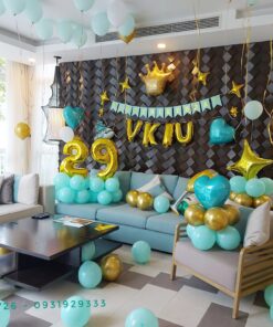 Happy Birthday Vk Iu - màu xanh Mint và vàng gold