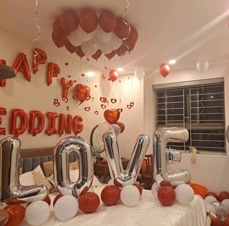 Set bóng trang trí phòng cưới màu đỏ 1