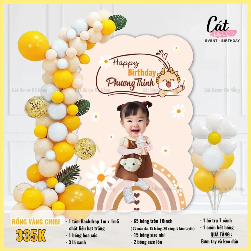 Set bóng Chibi bé gái tuổi Rồng màu vàng