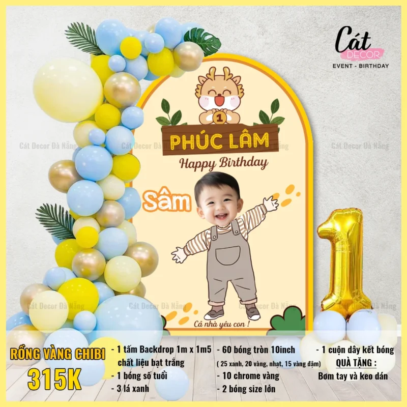 Set bóng Chibi bé trai tuổi Rồng màu vàng