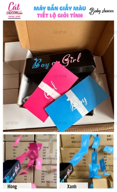 Cho thuê Súng bắn giấy màu xanh hồng Baby Shower - Ảnh 3