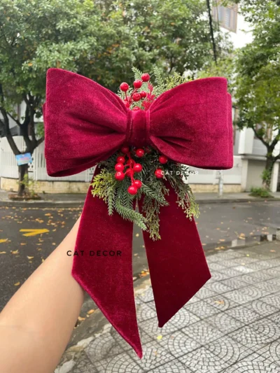 Nơ treo cửa Giáng Sinh màu đỏ mận