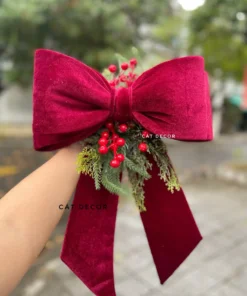 Nơ treo cửa Giáng Sinh màu đỏ mận