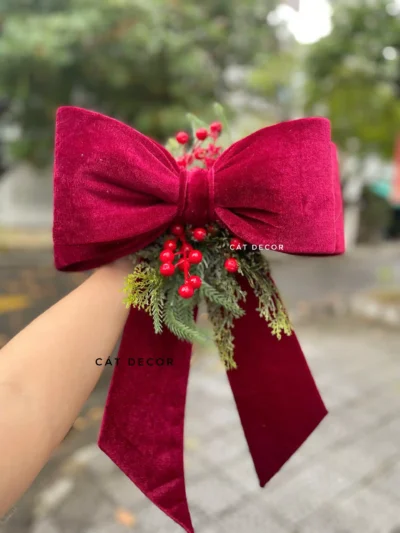 Nơ treo cửa Giáng Sinh màu đỏ mận