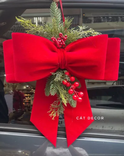 Nơ treo cửa Giáng Sinh màu đỏ mịn Nơ treo cửa Giáng Sinh màu đỏ mịn
