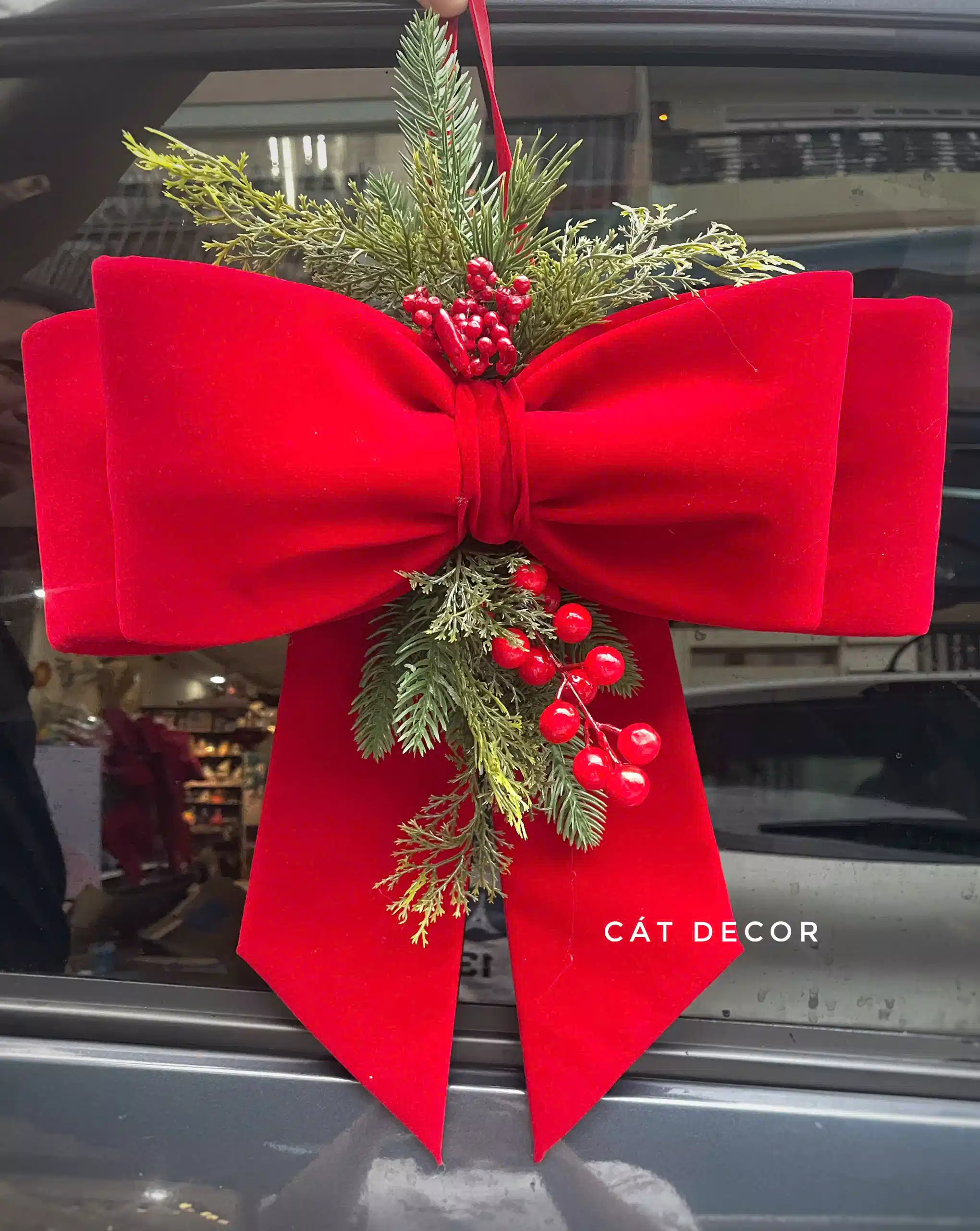 Nơ treo cửa Giáng Sinh màu đỏ mịn Nơ treo cửa Giáng Sinh màu đỏ mịn - Ảnh 2