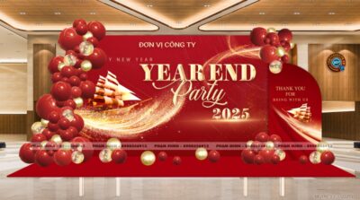 Trang trí tiệc Year End Party - tông đỏ Trang trí tiệc Year End Party - tông đỏ