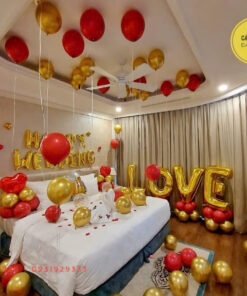 Set trang trí phòng cưới màu vàng đỏ