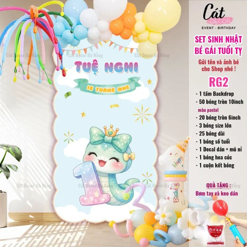 Set bóng trang trí sinh nhật bé GÁI tuổi Tỵ – pastel