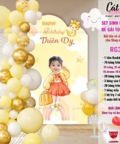 Set bóng trang trí sinh nhật bé GÁI tuổi Tỵ - Vàng