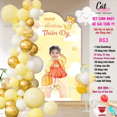 Set bóng trang trí sinh nhật bé GÁI tuổi Tỵ - Vàng