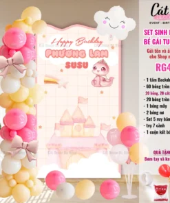 Set bóng trang trí sinh nhật bé GÁI tuổi Tỵ - Lâu đài