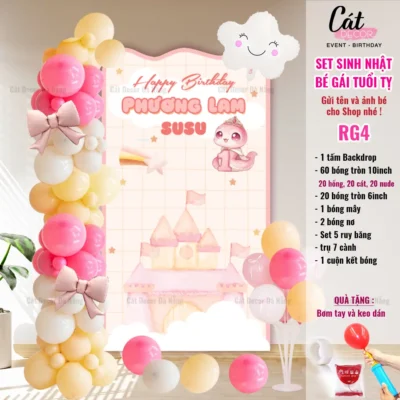 Set bóng trang trí sinh nhật bé GÁI tuổi Tỵ - Lâu đài