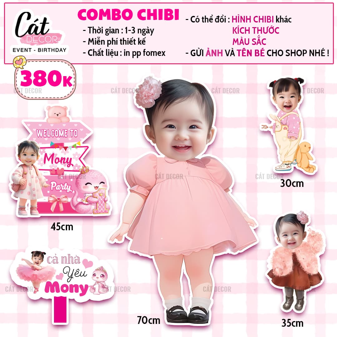 Set chibi bé gái sinh nhật