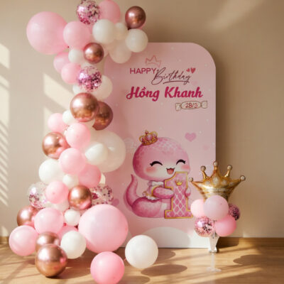 Set bóng trang trí sinh nhật bé GÁI tuổi Tỵ - Hồng pastel