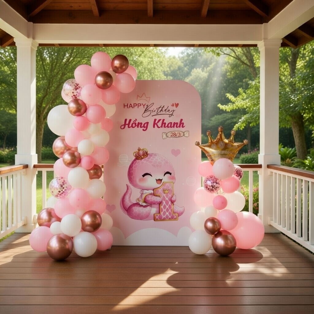 Set phông nền sinh nhật bé gái phối cảnh khác, tông màu ấm áp