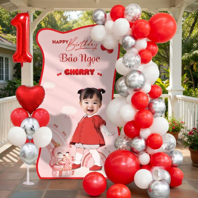 Set bóng trang trí sinh nhật bé GÁI tuổi Tỵ – Đỏ