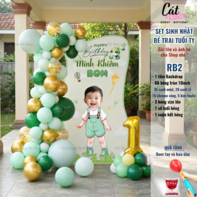 Set bóng trang trí sinh nhật bé trai tuổi Tỵ - xanh lá