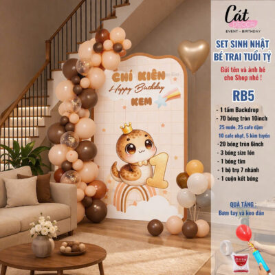 Set bóng trang trí sinh nhật bé trai tuổi Tỵ - nâu tây
