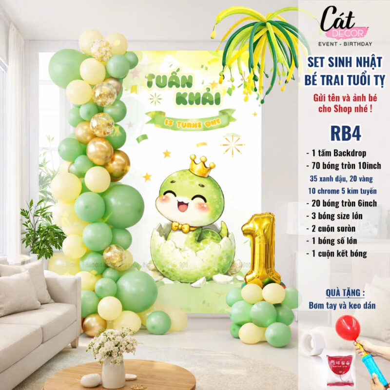 Set bóng trang trí sinh nhật bé trai tuổi Tỵ – xanh lá 2