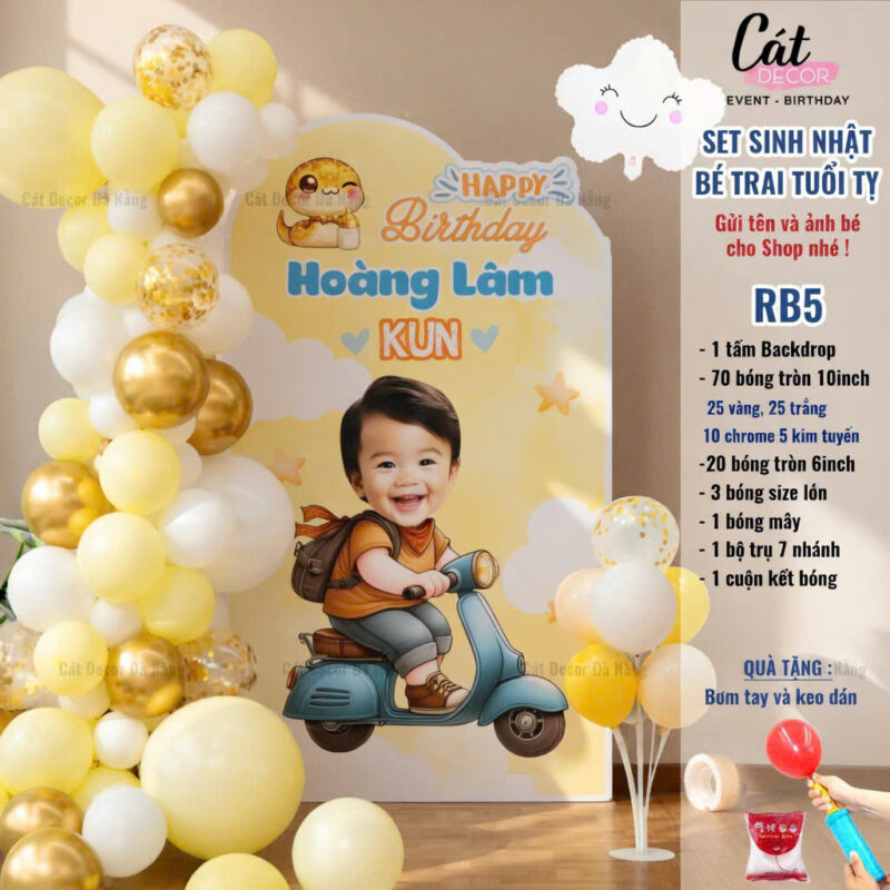 Set bóng trang trí sinh nhật bé trai tuổi Tỵ – Vàng