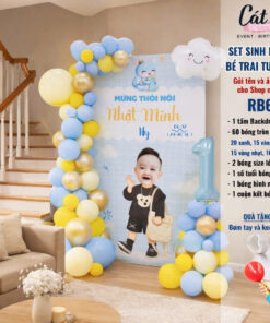 Set bóng trang trí sinh nhật bé trai tuổi Tỵ - Xanh vàng