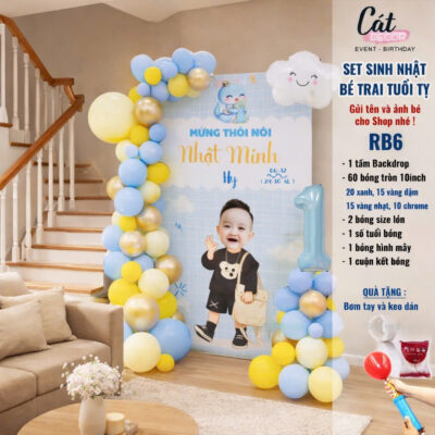 Set bóng trang trí sinh nhật bé trai tuổi Tỵ - Xanh vàng