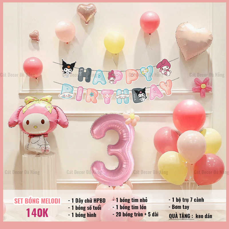 Set trang trí sinh nhật chủ đề Melody hồng pastel tại Đà Nẵng