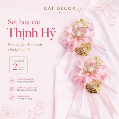 Hoa cài áo Bố mẹ THỊNH HỶ hồng