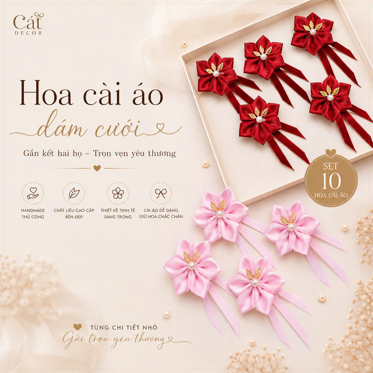 Mẫu hoa cài áo cưới hai họ nhà trai nhà gái Đà Nẵng