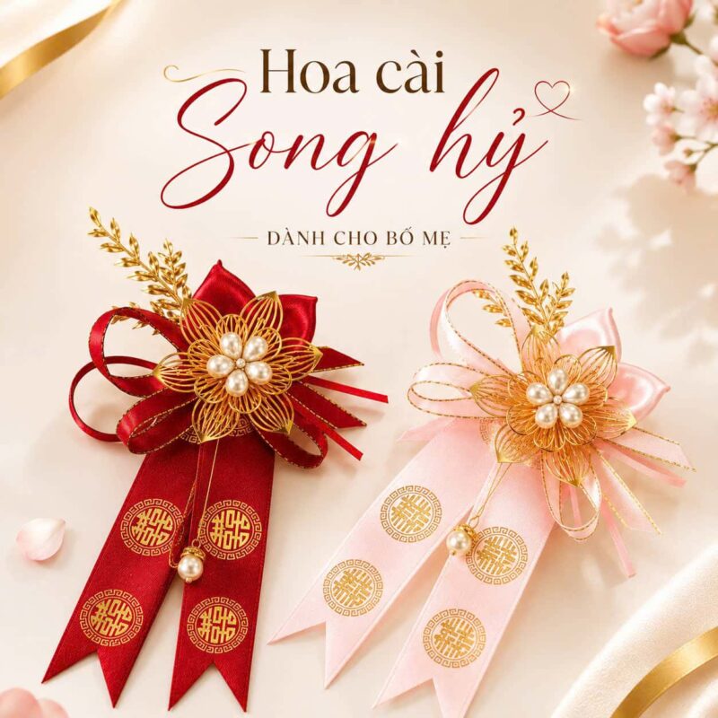 Hoa cài áo đám cưới Bố mẹ SONG HỶ